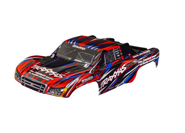 TRA6941-RED, Traxxas Body, Slash 4X4 (also fits Slash VXL &amp; Slash 2WD), red (painted, decals applied) (assembled with front &amp; rear latches for clipless mounting)