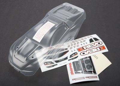 TRA7111, Traxxas Body, 1/16 E-Revo (clear, requires painting)/ grille and lights decal sheet