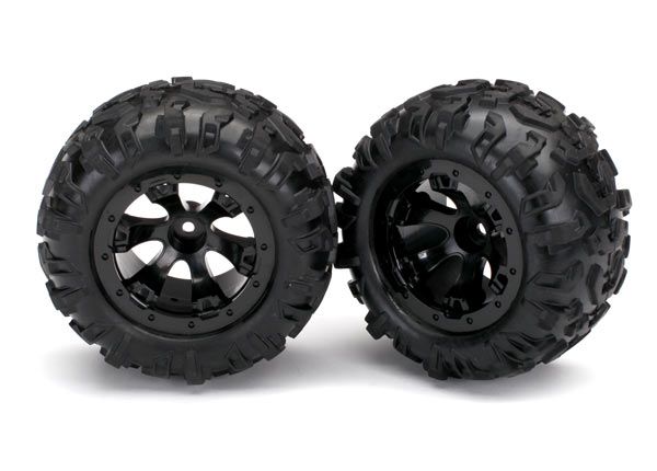 Traxxas Tires &amp; wheels, assembled, glued (Geode black, beadlock style wheels, Canyon AT tires, foam inserts) (1 left, 1 right)