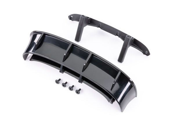 TRA7413X, Traxxas Wing, Ford Fiesta ST Rally (black)/ body posts, rear/ 3x8mm FCS (4) (fits #7412 series bodies)