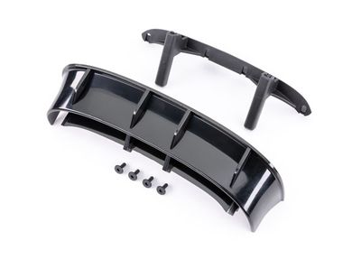TRA7413X, Traxxas Wing, Ford Fiesta ST Rally (black)/ body posts, rear/ 3x8mm FCS (4) (fits #7412 series bodies)