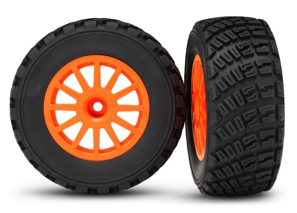 Traxxas Tires &amp; wheels, assembled, glued (orange wheels, gravel pattern tires, foam inserts) (2) (TSMÔøΩ rated)