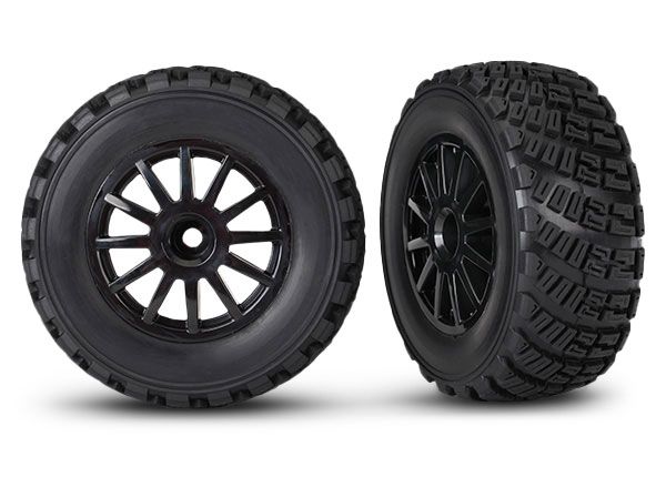 TRA7473T, Traxxas Rally Pre-Mounted Tires w/Rally Wheels (Black) (2)