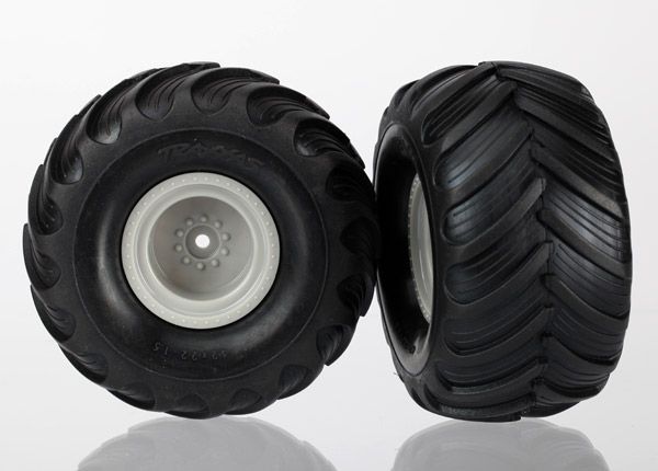 Traxxas Tires &amp; wheels, assembled (grey wheels (dual profile, 1.5&quot; outer and 2.2&quot; inner), dual profile tires) (2)