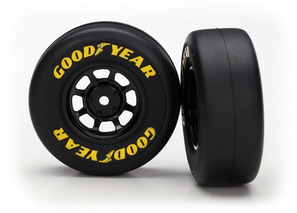 TRA7378, Traxxas Tires &amp; wheels, assembled, glued (8-spoke wheels, black, 1.9 Goodyear tires) (2)