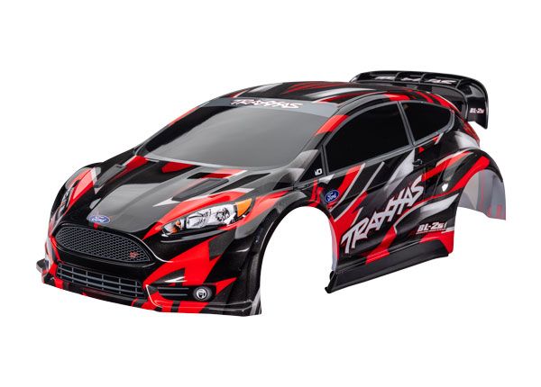 Traxxas Body, Ford Fiesta ST Rally Brushless, red (painted, decals applied) (assembled with rear wing, body support, &amp; body mount latches for clipless mounting)