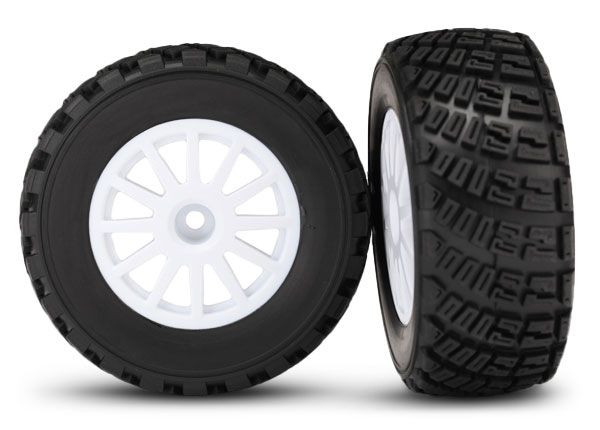 Traxxas Tires &amp; wheels, assembled, glued (white wheels, gravel pattern tires, foam inserts) (2) (TSMÔøΩ rated)