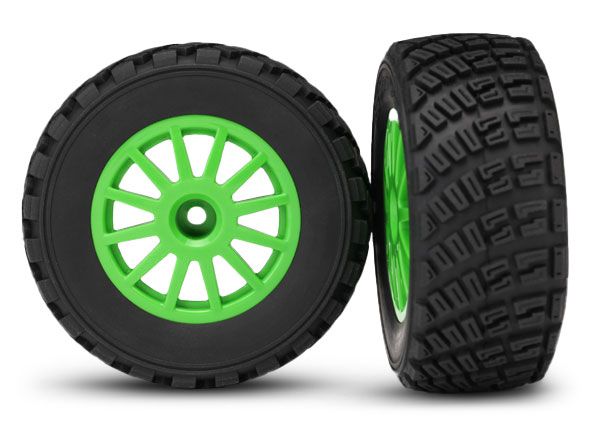 Traxxas Tires &amp; wheels, assembled, glued (green wheels, gravel pattern tires, foam inserts) (2) (TSMÔøΩ rated)