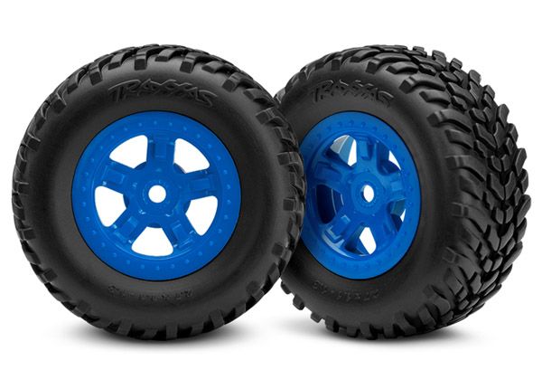 Traxxas Tires and wheels, assembled, glued (SCT blue wheels, SCT off-road racing tires) (1 each, right &amp; left)
