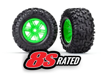 Traxxas Tires &amp; wheels, assembled, glued (X-MaxxÔøΩ green wheels, MaxxÔøΩ AT tires, foam inserts) (left &amp; right) (2)