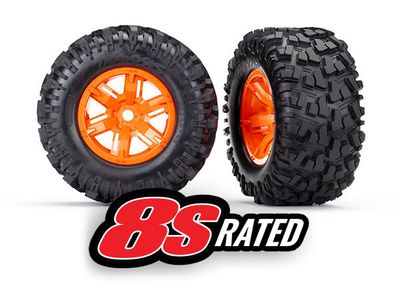 Traxxas Tires &amp; wheels, assembled, glued (X-MaxxÔøΩ orange wheels, MaxxÔøΩ AT tires, foam inserts) (left &amp; right) (2)