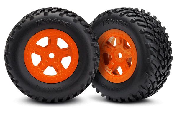 Traxxas Tires and wheels, assembled, glued (SCT orange wheels, SCT off-road racing tires) (1 each, right &amp; left)