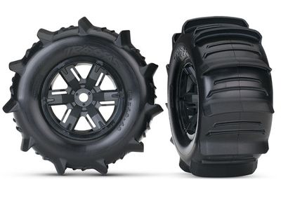 Traxxas Tires &amp; wheels, assembled, glued (X-MaxxÔøΩ black wheels, paddle tires, foam inserts) (left &amp; right) (2)