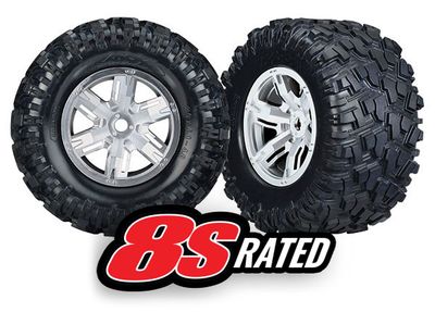 Traxxas Tires &amp; wheels, assembled, glued (X-MaxxÔøΩ satin chrome wheels, MaxxÔøΩ AT tires, foam inserts) (left &amp; right) (2)