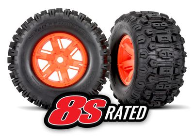 Traxxas Tires &amp; wheels, assembled, glued (X-MaxxÔøΩ orange wheels, SledgehammerÔøΩ tires, foam inserts) (left &amp; right) (2)