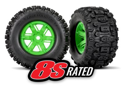 Traxxas Tires &amp; wheels, assembled, glued (X-MaxxÔøΩ green wheels, SledgehammerÔøΩ tires, foam inserts) (left &amp; right) (2)