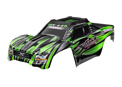 Traxxas Body, X-Maxx Ultimate, green (painted, decals applied) (assembled with front &amp; rear body mounts, rear body support, roof skid plate, and tailgate protector)