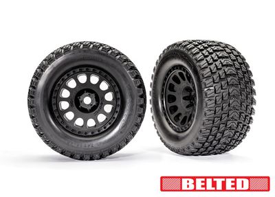 Traxxas Tires &amp; wheels, assembled, glued (XRTÔøΩ Race black wheels, GravixÔøΩ belted tires, dual profile (4.3&quot; outer, 5.7&quot; inner), foam inserts) (left &amp; right)