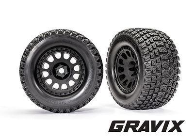 Traxxas Tires &amp; wheels, assembled, glued (XRTÔøΩ Race black wheels, GravixÔøΩ tires, foam inserts) (left &amp; right)