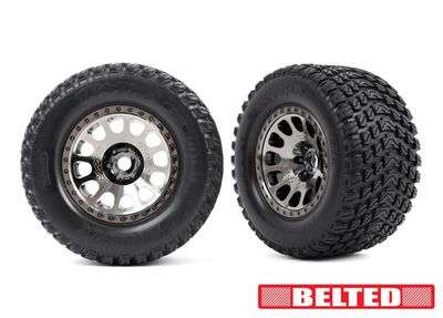 Traxxas Tires &amp; wheels, assembled, glued (XRTÔøΩ Race black chrome wheels, GravixÔøΩ belted tires, dual profile (4.3&quot; outer, 5.7&quot; inner) foam inserts) (left &amp; right)