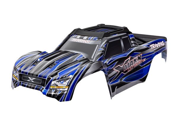 Traxxas Body, X-Maxx Ultimate, blue (painted, decals applied) (assembled with front &amp; rear body mounts, rear body support, roof skid plate, and tailgate protector)