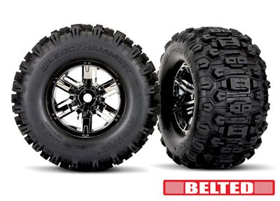 Traxxas Tires &amp; wheels, assembled, glued (X-MaxxÔøΩ black chrome wheels, SledgehammerÔøΩ belted tires, dual profile (4.3&quot; outer, 5.7&quot; inner), foam inserts) (left &amp; right)