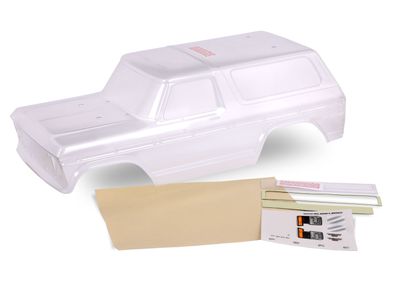 Traxxas Body, Ford Bronco (1979), complete (clear, trimmed, requires painting) (includes grille, side mirrors, door handles, windshield wipers, spare tire mount, decals, window masks) (requires #8072 