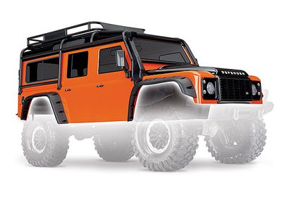 Traxxas Body, Land RoverÔøΩ DefenderÔøΩ, adventure orange (complete with ExoCage, inner fenders, fuel canisters, and jack)