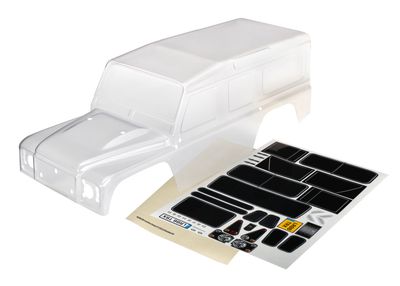 Traxxas Body, Land RoverÔøΩ DefenderÔøΩ, complete (clear, trimmed, requires painting) (includes grille, side mirrors, door handles, windshield wipers, ExoCage, spare tire mount, decals, window masks)
