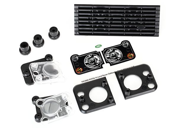 Traxxas Grille, Land RoverÔøΩ DefenderÔøΩ/ grille mount (3)/ headlight housing (2)/ lens (2)/ headlight mount (2) (fits #8011 series bodies)