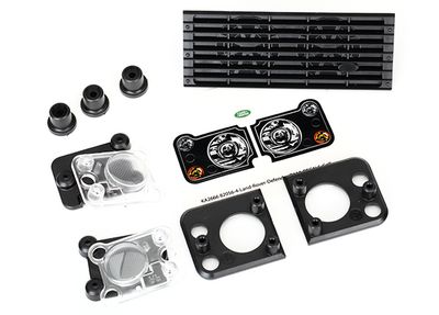 Traxxas Grille, Land RoverÔøΩ DefenderÔøΩ/ grille mount (3)/ headlight housing (2)/ lens (2)/ headlight mount (2) (fits #8011 series bodies)