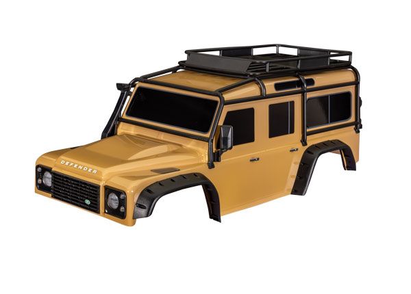 Traxxas Body, Land Rover Defender, sand (complete with ExoCage, fuel canisters, jack, spare tire mount &amp; clipless mounting)