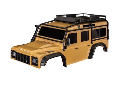 Traxxas Body, Land Rover Defender, sand (complete with ExoCage, fuel canisters, jack, spare tire mount &amp; clipless mounting)