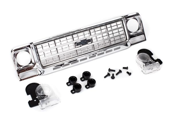 Traxxas Grille, Chevrolet Blazer or K10 Truck (1979)/ grille retainers (4)/ headlight housing (2)/ lens (2)/ 2.6x8 BCS (4)/ 2.5x6 BCS (2) (fits #8130 or 9212 series bodies)