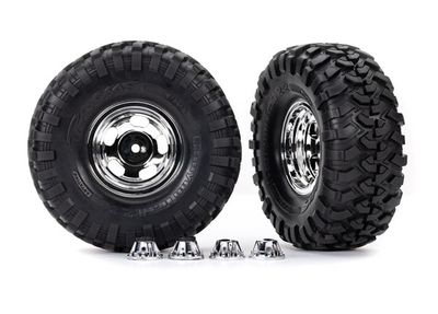 Traxxas Tires &amp; wheels, assembled, glued (2.2&quot; chrome wheels, Canyon Trail 5.3 x 2.2&quot; tires) (2)/ center caps (front (2), rear (2))/ decal sheet (requires #8255A extended thread stub axle)