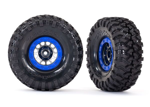 Traxxas Tires &amp; wheels, assembled (Method Race WheelsÔøΩ 105 Beadlock 1.9&quot; satin black chrome, blue beadlock style wheels, Canyon Trail 4.6x1.9&quot; tires, foam inserts) (1 left, 1 right)