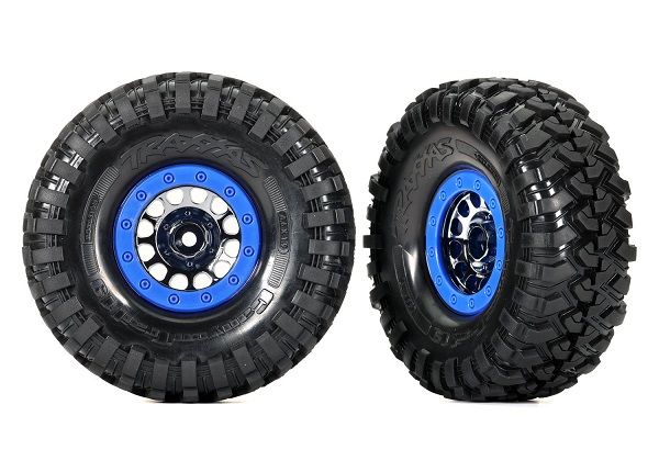 Traxxas Tires &amp; wheels, assembled (Method Race WheelsÔøΩ 105 Beadlock 1.9" black chrome, blue beadlock style wheels, Canyon Trail 4.6x1.9" tires, foam inserts) (1 left, 1 right)