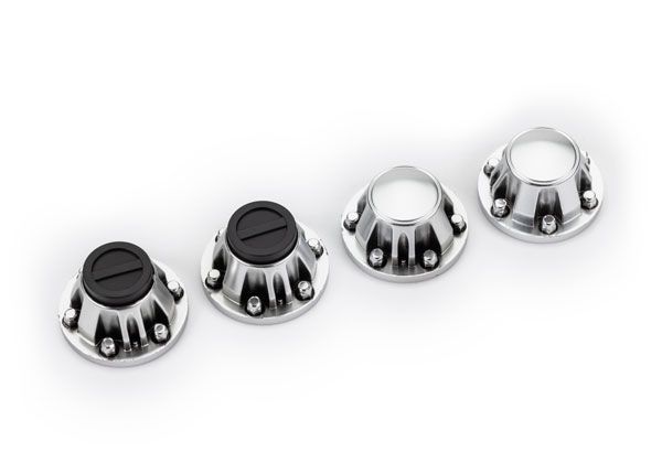 Traxxas Center caps, wheel (satin chrome) (front (2), rear (2)) (requires #8255A extended thread stub axle)