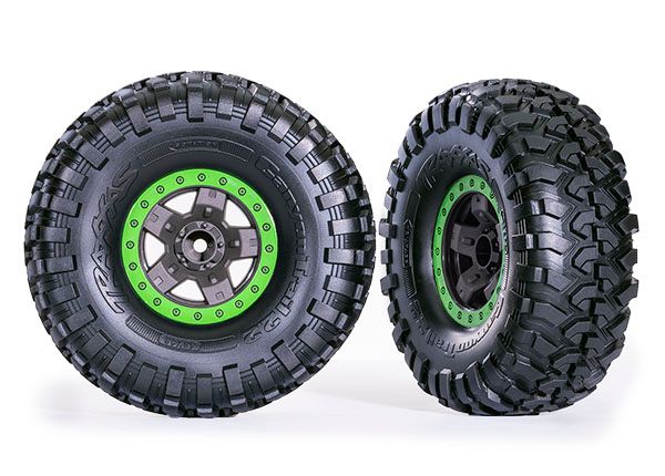 Traxxas Tires &amp; wheels, assembled, glued (TRX-4ÔøΩ Sport 2.2&quot; gray, green beadlock style wheels, Canyon Trail 5.3x2.2&quot; tires) (2)