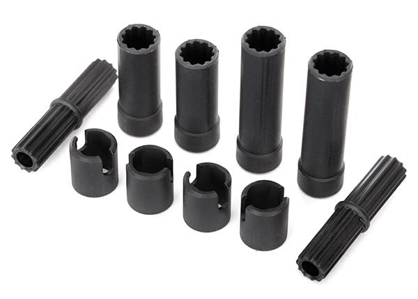 Traxxas Half shafts, center (internal splined, front (2) &amp; internal splined, rear (2)/ external splined (2)/ pin retainer (4)) (plastic parts only)