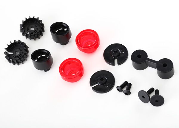 Traxxas Tail lights (2)/ tail light mounts (4) / exhaust tip (2)/ exhaust tip mount (1)/ 3x10 flathead screws (2)/ 3x8 BCS (2)