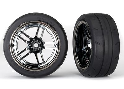 TRA8374, Traxxas 4-Tec 2.0 1.9&quot; Response X-Tra Wide Rear Pre-Mounted Tires w/Split-Spoke Wheels (Black Chrome) (2)