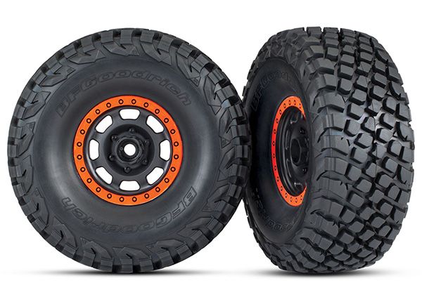 Traxxas Tires &amp; wheels, assembled, glued (Desert Racer wheels, black with orange beadlock, BFGoodrichÔøΩ Baja KR3 tires) (2)