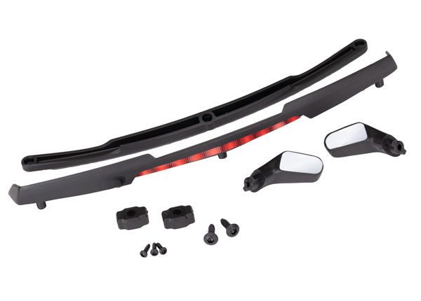 Traxxas Mirrors, side, black (left &amp; right)/ mirror retainers (2)/ spoiler, black/ spoiler retainer (1)/ 1.6x5 BCS (self-tapping) (3)/ 2.6x8 BCS (self-tapping) (2) (fits #8386 body)