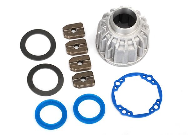 Traxxas Carrier, differential, aluminum/ x-ring gaskets (2), ring gear gasket/ 14.5x20 TW (2)/ spider bushings (4)