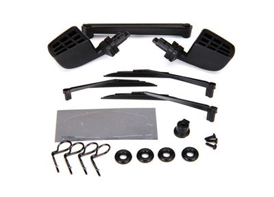 Traxxas Mirrors, side, black (left &amp; right)/ o-rings (4)/ windshield wipers, left, right, &amp; rear/ wiper retainers (2)/ body clips (4)/ 1.6x5 BCS (self-tapping) (3)
