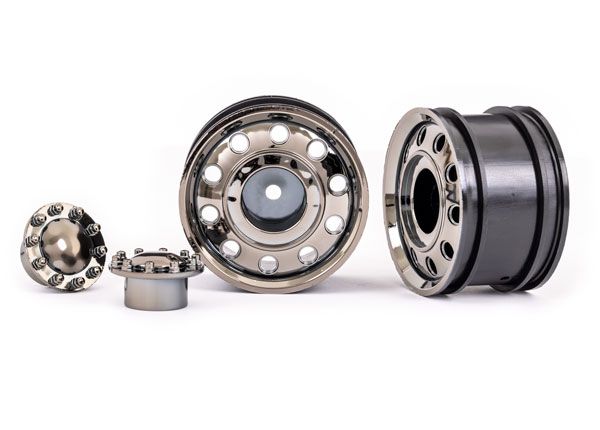 Traxxas Wheels, TRX-6ÔøΩ Big Rig 2.2" (black chrome) (front) (2)/ center caps (black chrome) (2)