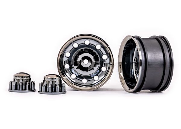 Traxxas Wheels, TRX-6ÔøΩ Big Rig 2.2" (black chrome) (rear) (2)/ center caps (black chrome) (2)