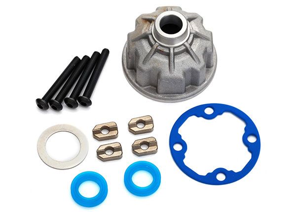 Traxxas Carrier, differential (aluminum)/ x-ring gaskets (2)/ ring gear gasket/ spacers (4)/ 12.2x18x0.5 MW