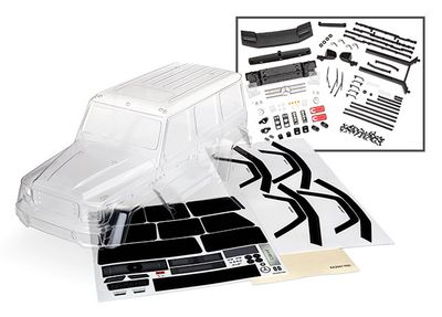 Traxxas Body, Mercedes-BenzÔøΩ G 500ÔøΩ (clear, requires painting)/ decals/ window masks (includes rear body post, grille, side mirrors, door handles, windshield wipers)